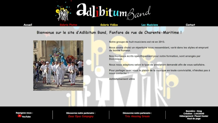 aperçu du site web Adlibitum Band